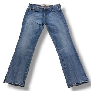 Vintage Y2K Womens London Boot Cut Denim Blue Jeans Mid Wash Distressed 13 14 32